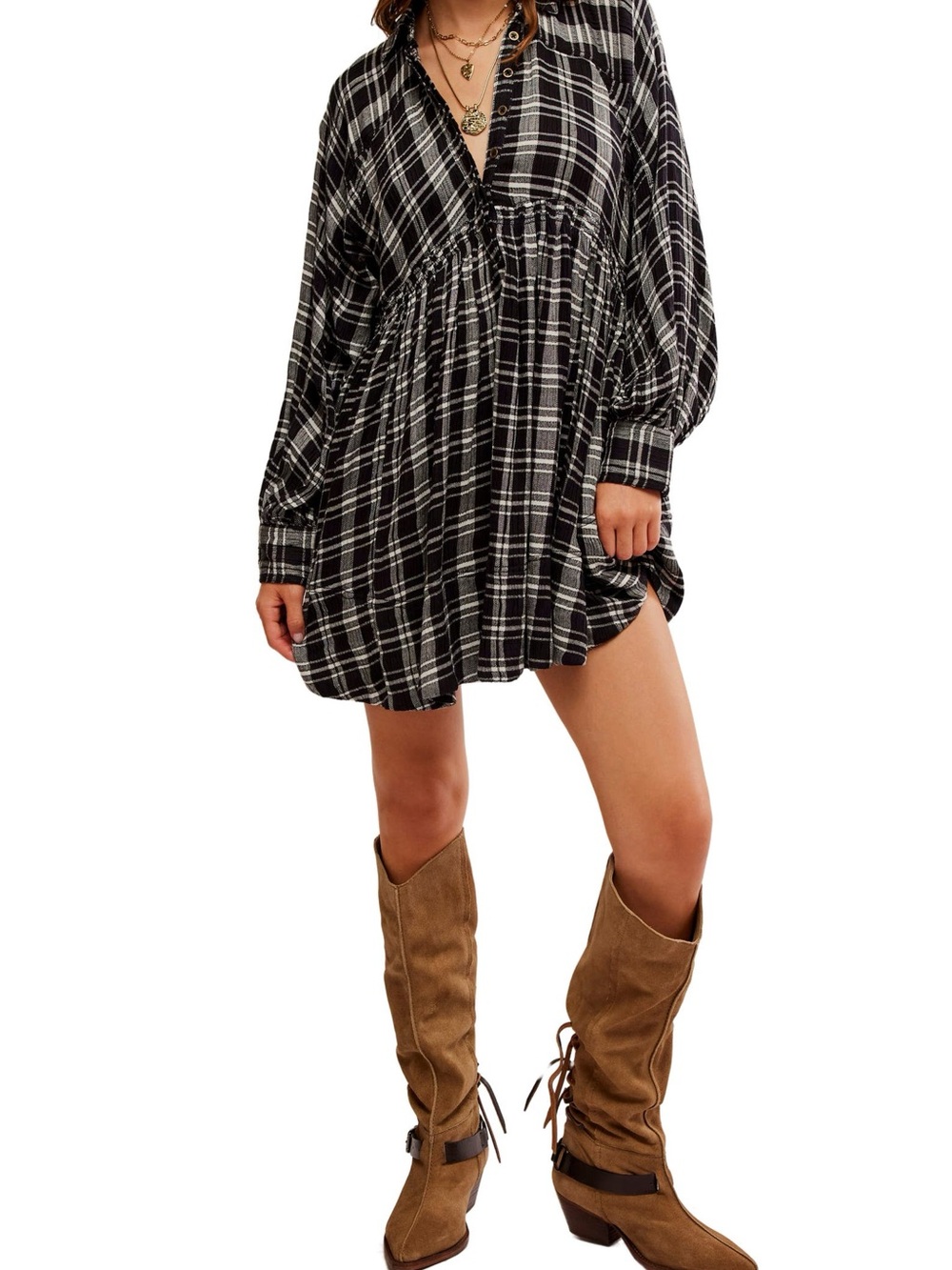 Free People Black & White Plaid - Black Motif Hoffman XS Mini Dress- extra small